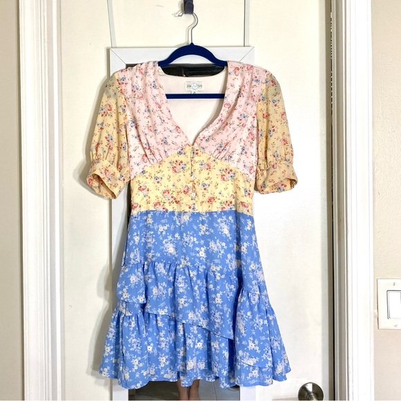 Jun & Ivy Patchwork Flower Silky Dress - Picture 2 of 16